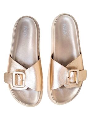 Mia Gya Metallic Gold Platform Slide Sandal  9.5